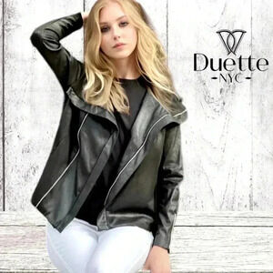 Duette NYC, Vegan Matte Leather Biker Jacket, Large, Black